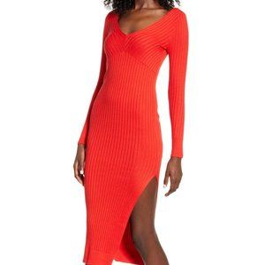 Leith Angle Rib Long Sleeve Midi Sweater Dress S